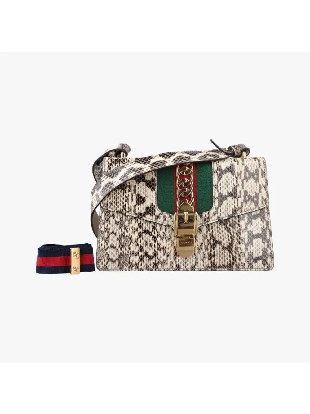 Gucci Sylvie Beige Multi Snakeskin Shoulder Bag